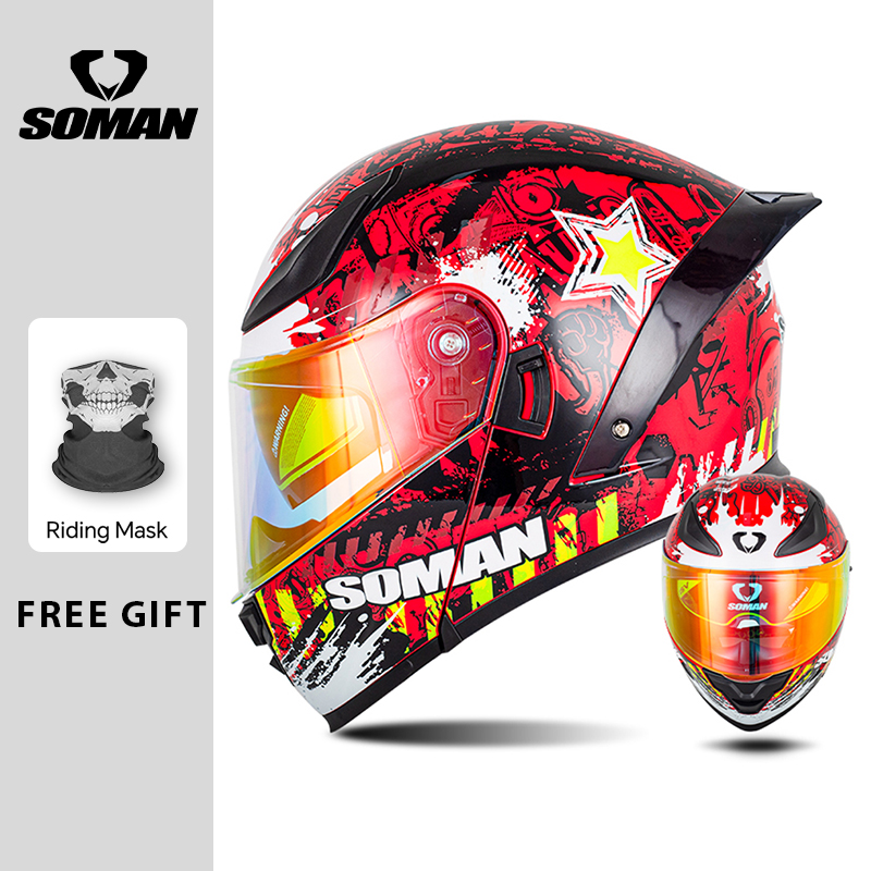 SOMAN Casco modulare Flip Casc - Dual Visor Motorcycle Racing Helmet recensione e prezzo